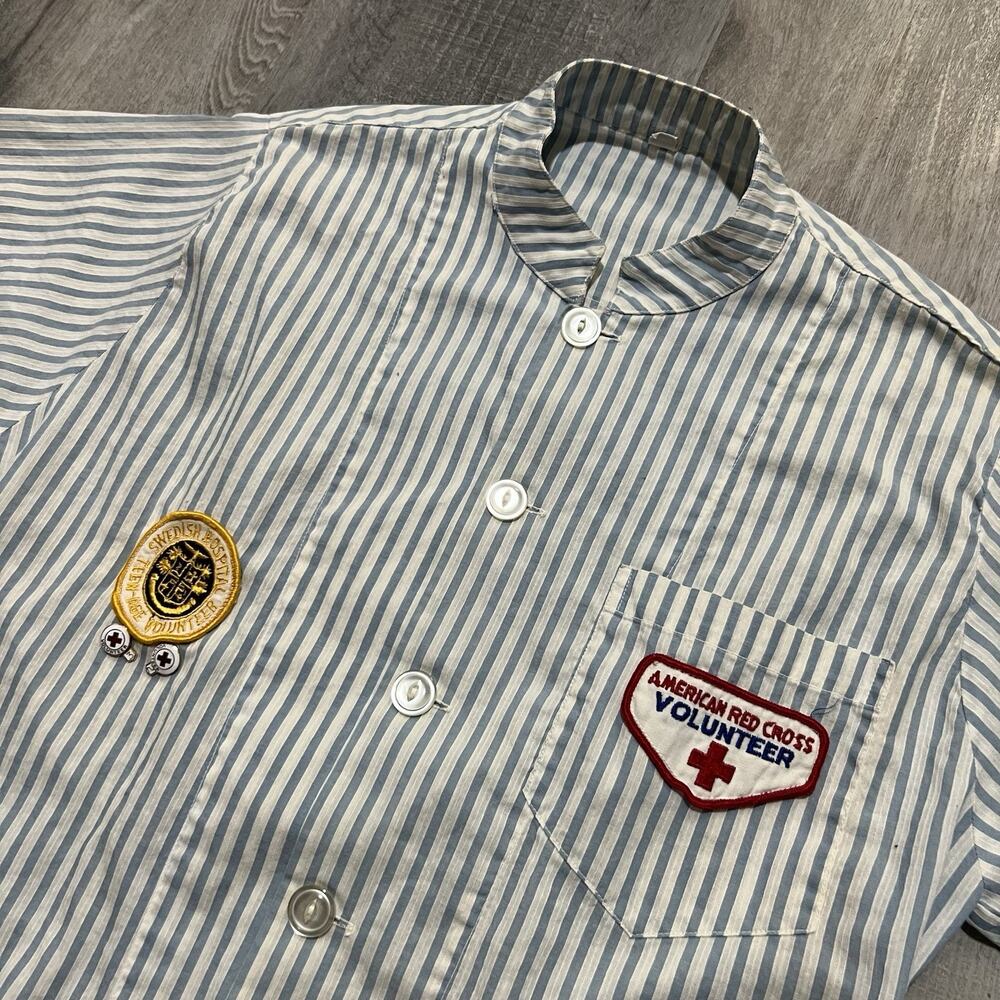VTG 40s/50s American Red Cross Volunteer Striped Women's Button Uniform Shirt S - Picture 3 of 6